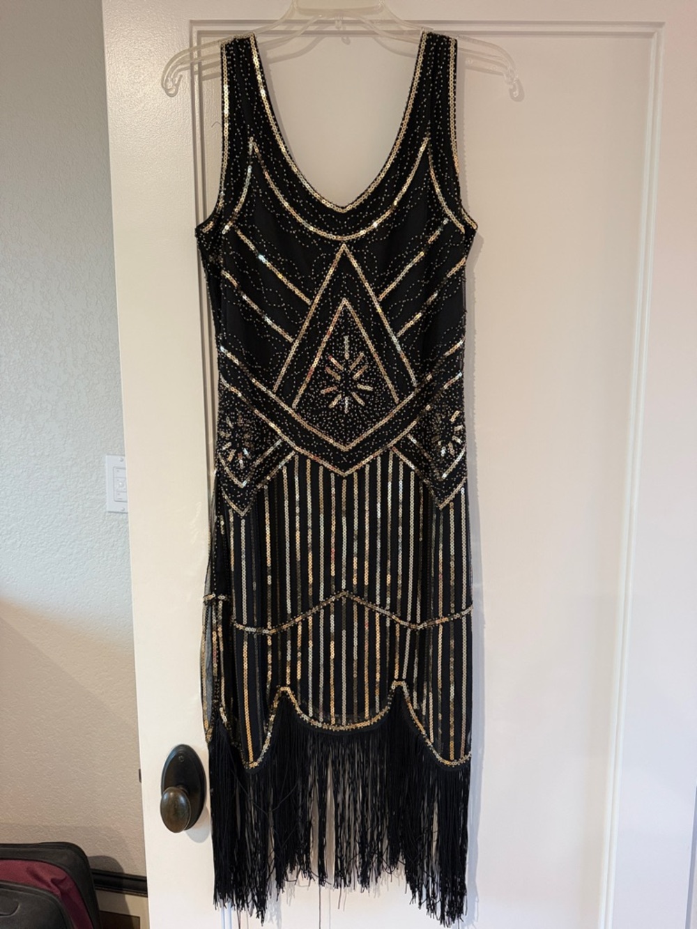 Black & Gold Beaded Fringe Cocktail Dress